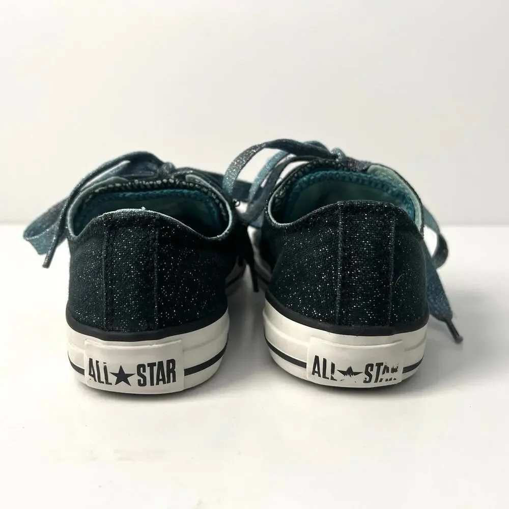 Converse All Star Double Tongue Lace Sneakers Black Blue Sparkle Junior Girl 2